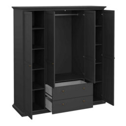 Wyld Haus Osaka Farmhouse Dark Grey Wooden Wardrobe 4 Doors 2 Drawers - thumbnail 7