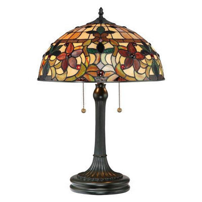 Luminosa Lighting Elstead Kami 2 Light Tiffany Table Lamp Vintage Bronze, E27 - image 1