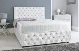 Slumbre Adore Living Chesterfield Crushed Velvet Divan Bed With Orthopaedic Mattress In White
