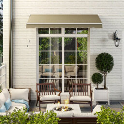 Outsunny 2.5M X 2M Garden Patio Manual Awning Canopy W/ Winding Handle Khaki - thumbnail 8
