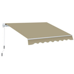 Outsunny 2.5M X 2M Garden Patio Manual Awning Canopy W/ Winding Handle Khaki - thumbnail 2