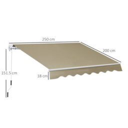 Outsunny 2.5M X 2M Garden Patio Manual Awning Canopy W/ Winding Handle Khaki - thumbnail 3