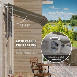 Outsunny 2.5M X 2M Garden Patio Manual Awning Canopy W/ Winding Handle Khaki - thumbnail 4