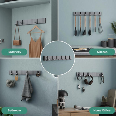 Gray Foldable Aluminium Wall Coat Rack 6 Hooks - image 1