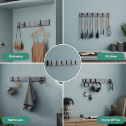 Gray Foldable Aluminium Wall Coat Rack 6 Hooks - thumbnail 1