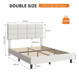Double Bed Frame Upholstered Platform With Adjustable Headboard, Beige/135 X 190 Cm - thumbnail 3