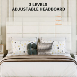 Double Bed Frame Upholstered Platform With Adjustable Headboard, Beige/135 X 190 Cm - thumbnail 7
