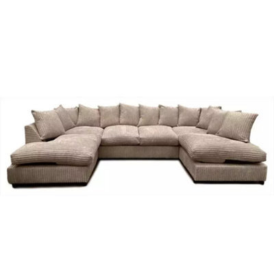 BlissFurniture Ltd Bliss Furniture's Jumbo U Shaped Scatter Back Sofa In Beige Color Seats 6 To 7 People, Memory Foam Comfort, Removable Covers