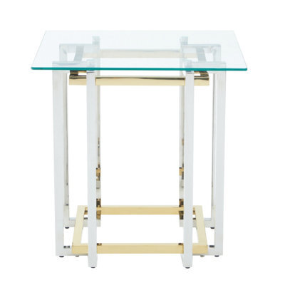 Orsina Glass Top Side Table, Gold And Silver Luxury Side Table, Modern Side Table With Glass Top, Sofa Side Table - image 1