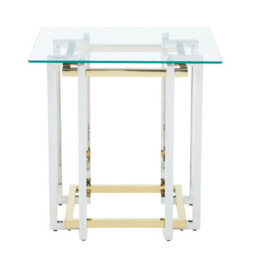 Orsina Glass Top Side Table, Gold And Silver Luxury Side Table, Modern Side Table With Glass Top, Sofa Side Table - thumbnail 1