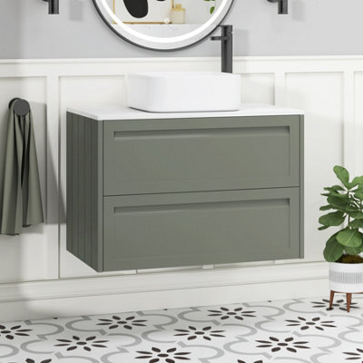 Royal Bathrooms Royal Bathroom Elmore 800mm Matt Green Wall Mounted Countertop Bathroom Vanity Unit 2 Drawer With Elena Basin - image 1