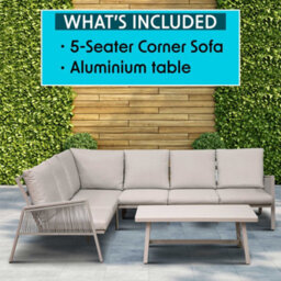 Dellonda Fusion 4 Piece Garden Corner Sofa & Table Set, Aluminium, Light Grey - thumbnail 2