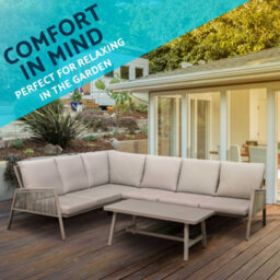 Dellonda Fusion 4 Piece Garden Corner Sofa & Table Set, Aluminium, Light Grey - thumbnail 3