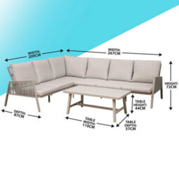 Dellonda Fusion 4 Piece Garden Corner Sofa & Table Set, Aluminium, Light Grey - thumbnail 5