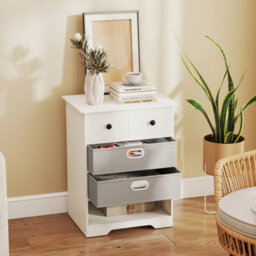 White Modern 4 Drawer Chest Dresser Open Storage Shelves - thumbnail 3