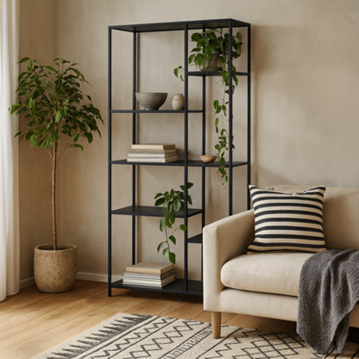 Wyld Haus Graz Matt Black Asymmetrical Metal Bookcase With 6 Shelves - image 1