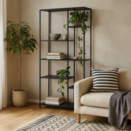 Wyld Haus Graz Matt Black Asymmetrical Metal Bookcase With 6 Shelves - thumbnail 1