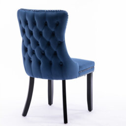 HomeTouch Set Of 4 Lux Velvet Tufted Kitchen Dining Chairs Wing High Back Office Bedroom Chairs Blue - thumbnail 7