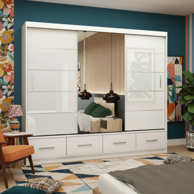 Florence 250 Sliding Wardrobe With Full Length Mirror Modern Freestanding Wardrobe For Home White Semi Gloss With Mirror - image 1