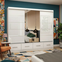 Florence 250 Sliding Wardrobe With Full Length Mirror Modern Freestanding Wardrobe For Home White Semi Gloss With Mirror - thumbnail 1