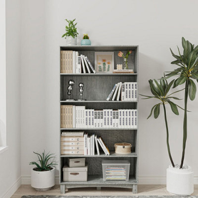 Urbn-Living Urbnliving 150Cm Height Ash Grey 5 Tier Wooden Bookcase Shelf Storage Display Shelving Unit - image 1