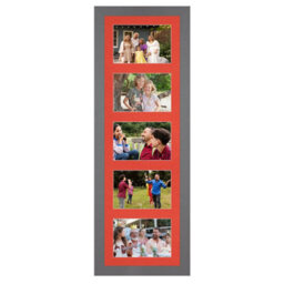 AK Frames 26X8 Dark Grey Modern Multi Photo Frame With Poppy Red Mount - Holds 5 Apertures (5X) 6X4 Photos - thumbnail 1