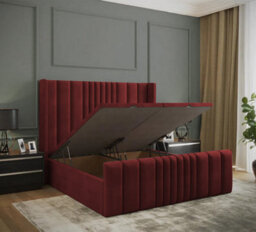 Adore Designs Miami Winged Plush Velvet Ottoman Storage Bed, With Footboard - 4Ft Small Double - Burgundy - thumbnail 2