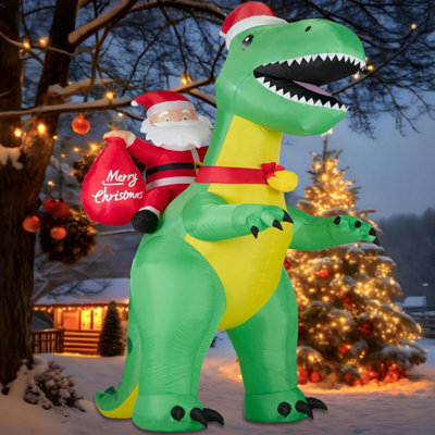 8Ft Christmas Inflatable Santa Claus Christmas Dinosaur Decoration, Giant Christmas Lights Outdoor Decoration For Garden Yard