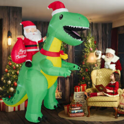 8Ft Christmas Inflatable Santa Claus Christmas Dinosaur Decoration, Giant Christmas Lights Outdoor Decoration For Garden Yard - thumbnail 8
