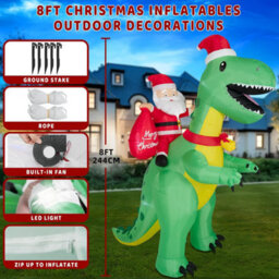 8Ft Christmas Inflatable Santa Claus Christmas Dinosaur Decoration, Giant Christmas Lights Outdoor Decoration For Garden Yard - thumbnail 3