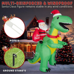 8Ft Christmas Inflatable Santa Claus Christmas Dinosaur Decoration, Giant Christmas Lights Outdoor Decoration For Garden Yard - thumbnail 4