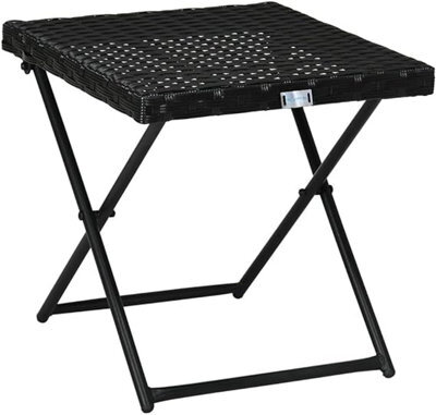 Evre Capri Folding Side Rattan Table Outdoor, Drinks, Camping Lightweight Wicker & Portable - Black - image 1