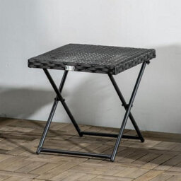 Evre Capri Folding Side Rattan Table Outdoor, Drinks, Camping Lightweight Wicker & Portable - Black - thumbnail 2
