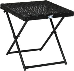 Evre Capri Folding Side Rattan Table Outdoor, Drinks, Camping Lightweight Wicker & Portable - Black - thumbnail 1