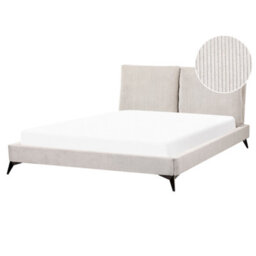 Beliani Bed Corduroy Melle 160 X 200 Cm (Eu King Size) Light Beige - thumbnail 1