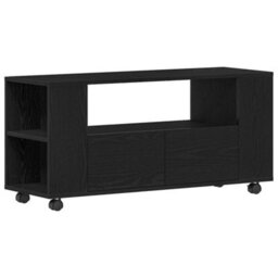 Berkfield Tv Cabinet With Wheels Black Oak 102X34.5X43 Cm Engineered Wood - thumbnail 2