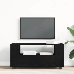 Berkfield Tv Cabinet With Wheels Black Oak 102X34.5X43 Cm Engineered Wood - thumbnail 3