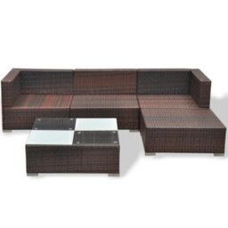 Walplus 5 Piece Garden Lounge Set With Cushions Poly Rattan Brown - thumbnail 5