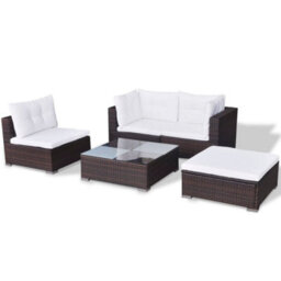 Walplus 5 Piece Garden Lounge Set With Cushions Poly Rattan Brown - thumbnail 3