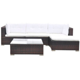 Walplus 5 Piece Garden Lounge Set With Cushions Poly Rattan Brown - thumbnail 4