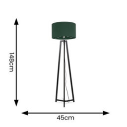 Valuelights Lottie Black Wood Tripod Floor Lamp With Forest Green Drum Shade - Led Bulb Included - thumbnail 4