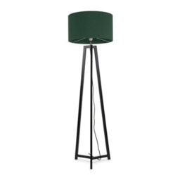 Valuelights Lottie Black Wood Tripod Floor Lamp With Forest Green Drum Shade - Led Bulb Included - thumbnail 2