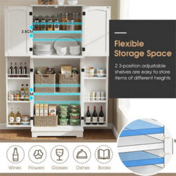 Kitchen Pantry Cupboard Freestanding Tall Storage Cabinet With 6 Door - thumbnail 5