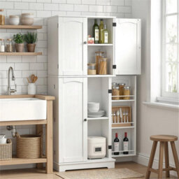 Kitchen Pantry Cupboard Freestanding Tall Storage Cabinet With 6 Door