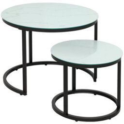 Wyld Haus Sosuri Set Of 2 Round Nesting Tables - Marble-Effect Tempered Glass Tops, Powder-Coated Steel Frame, White And Black - thumbnail 2