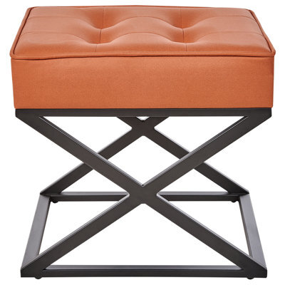 Wyld and Coco Aurora Home Orange Tufted Faux Leather Footstool With Metal Legs - Compact Rectangular Seat, No Assembly Required - image 1