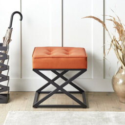 Wyld and Coco Aurora Home Orange Tufted Faux Leather Footstool With Metal Legs - Compact Rectangular Seat, No Assembly Required - thumbnail 2