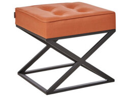Wyld and Coco Aurora Home Orange Tufted Faux Leather Footstool With Metal Legs - Compact Rectangular Seat, No Assembly Required - thumbnail 3