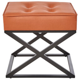 Wyld and Coco Aurora Home Orange Tufted Faux Leather Footstool With Metal Legs - Compact Rectangular Seat, No Assembly Required - thumbnail 1