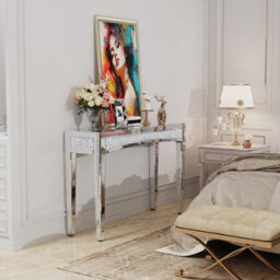 Artloge 120Cm Luxury Mirrored Crushed Diamond Console Table Hallway Living Room Beautiful - thumbnail 7